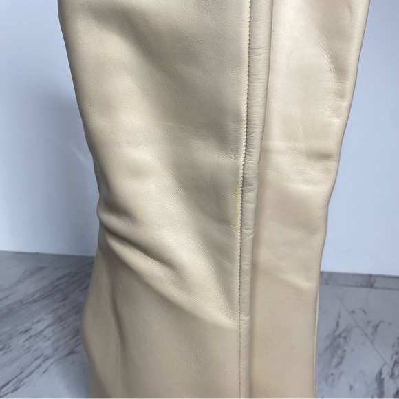 Schutz Asya Up Eggshell Leather Pointy Toe Wedge Tall Boot 8 1/2 B - Picture 10 of 16